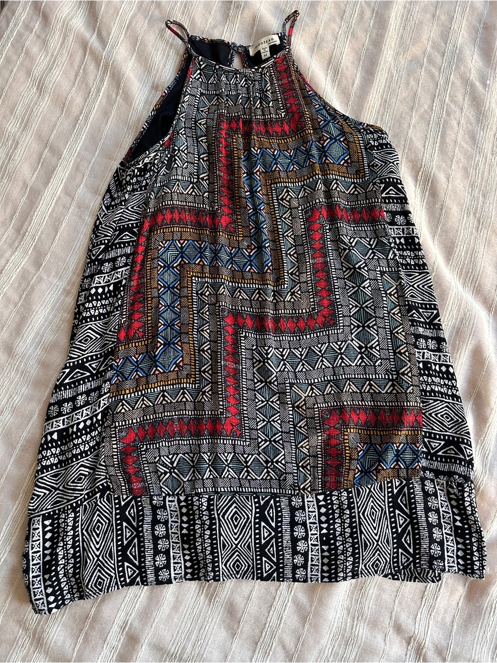 Monteau Halter Mini Dress Geometric Boho Print | M